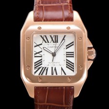 미러급 까르띠에 산토스 100 XL 오토매틱 ETA2824-2 타입 18k 로즈골드 남성용 51mm 가죽줄 화이트다이얼 car69313 Ⅳ
