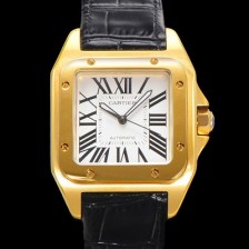 미러급 까르띠에 산토스 100 오토매틱 ETA2824-2 타입 18k 옐루골드 남성용 51mm 가죽줄 화이트 다이얼 car69317 Ⅳ