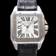 미러급 까르띠에 산토스 100 W20073X8 오토매틱 ETA2824-2 타입 남성용 51mm 가죽줄 화이트 다이얼 car69319 Ⅳ