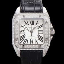 미러급 까르띠에 산토스 100 오토매틱 ETA2824-2 타입 보석시계 남성용 51mm 가죽줄 화이트 다이얼 car69320 Ⅳ