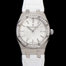 미러급 오데마피게 여성용 로얄오크 67651ST.ZZ.D011CR.01 악어가죽줄 33mm 쿼츠 무브먼트 화이트 와플 다이얼 aud6517 Ⅳ