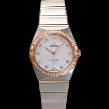 미러급 오메가 여성용 컨스틀레이션 131.25.28.60.55.001 로즈골드 다이아몬드 세팅 베젤 28mm 쿼츠 무브먼트 화이트 자개 다이얼 omg0152 Ⅳ