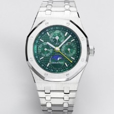 미러급 오데마피게 남성용 로얄오크 26574 퍼페츄얼 캘린더 문페이즈 41mm 그린 다이얼 신형 5134 오토매틱 무브먼트 aud4208 Ⅳ