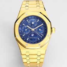 미러급 오데마피게 남성용 로얄오크 26574 퍼페츄얼 캘린더 문페이즈 18K 옐로우골드 41mm 블루 다이얼 신형 5134 오토매틱 무브먼트 aud4211 Ⅳ